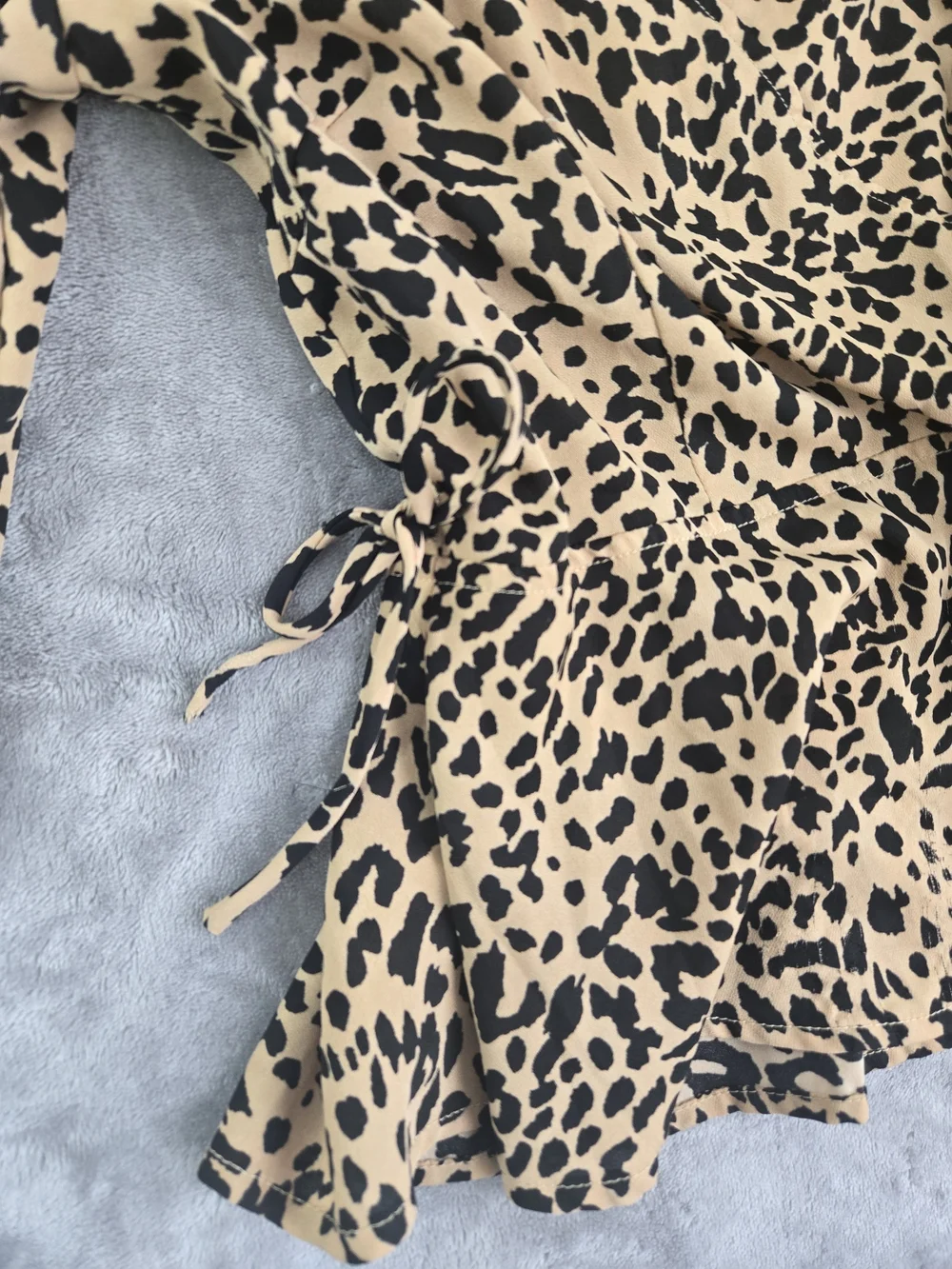 ASTR Tan and Black Leopard-Print Peplum Blouse